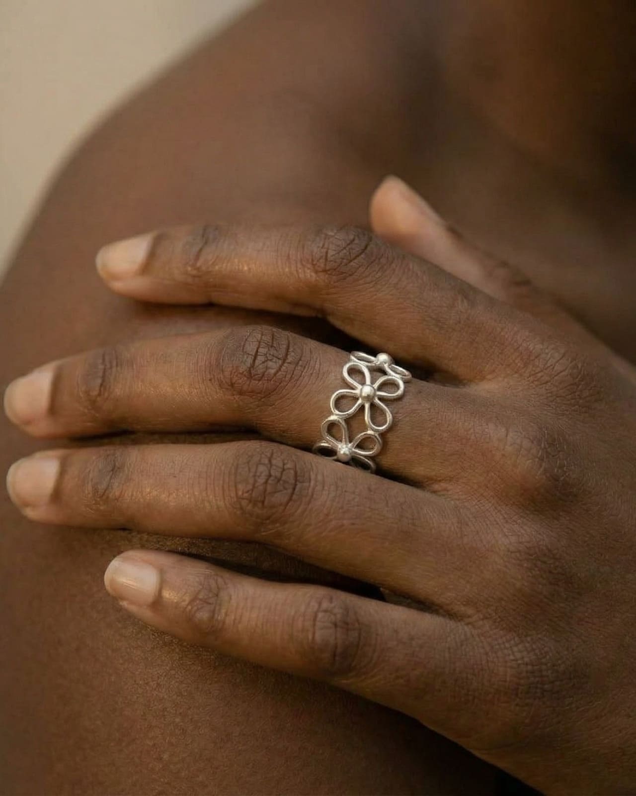 Blossoms-Lucky Clover-Handmade Four-Leaf Clover Silver Ring Secondary image